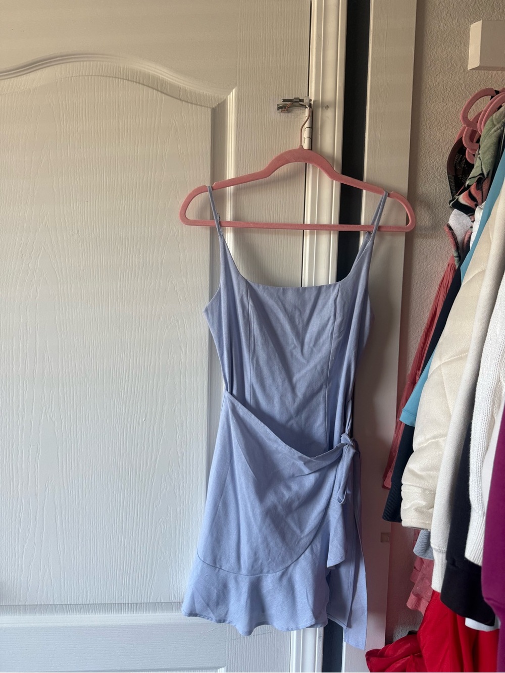 Princess Polly Pastel Blue Spaghetti Strap Wrap Mini Dress